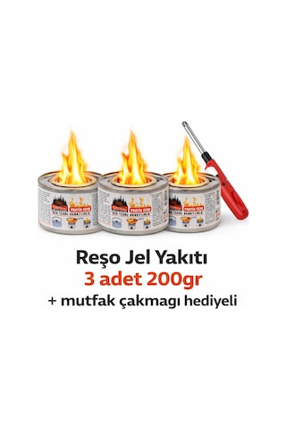 Çakmak Hediyeli Reşo Jel Yakıt Teneke Kutu 200 Gr Net 3 Adet Osmalı Ocak Yakıtı Kanp Piknik Yakıtı