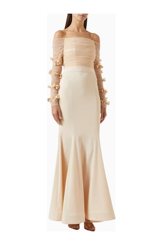Ronanna Off-shoulder Çiçek Aplikeli Abiye Krem
