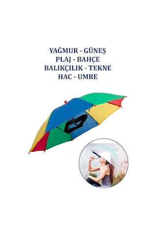 Xmlbayiciniz Kafaya Takılan Şapka Şemsiye Gölgelik Plaj Yazlık Kafa Şemsiyesi -gökkuşağı Çok Renkli