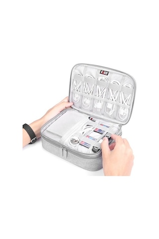 Dofolink Bubm Çift Katlı Dijital Aksesuar Çantası - Power Bank, Kablolar Ve Adaptörler İçin Büyük Kapasiteli Siyah Saklama Çantası Orta Boy Diğer