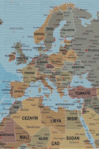 Duvar Örtüsü / Halısı Detaylı Güncel Türkçe Dünya Haritası Kaliteli Kanvas Kumaş-3972