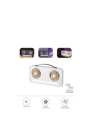 Led Işıklı Çift Fanlı Mini Masaüstü Vantilatör 1200mah Şarjlı Taşınabilir Fan