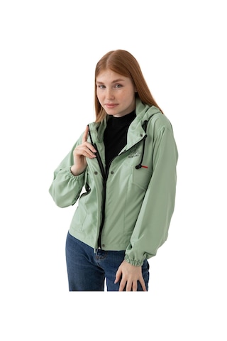 Spor Kadın Su Geçirmez Ve Rüzgara Dayanıklı Kapüşonlu Cepli Çıt Çıtlı Mevsimlik Yağmurluk Su Yeşili