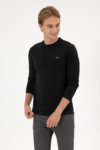 U.S. Polo Assn. Erkek Slim Fit Bisiklet Yaka Siyah Süprem Basic Sweatshirt 50313744-VR046