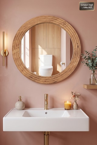 Antik Ahşap Oval Dekoratif Ayna Banyo Wc Lavabo Aynası Dresuar Boy Koridor Oda Konsol Mutfak Makyaj Aynası 55x69 Yn-111 Atlantik Çam