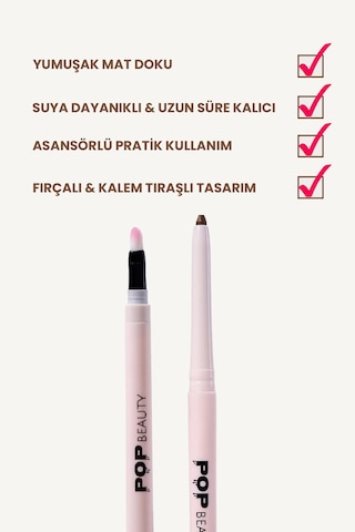 Pop Beauty Waterproof Suya Dayanıklı Asansörlü Dudak Kalemi Mercy