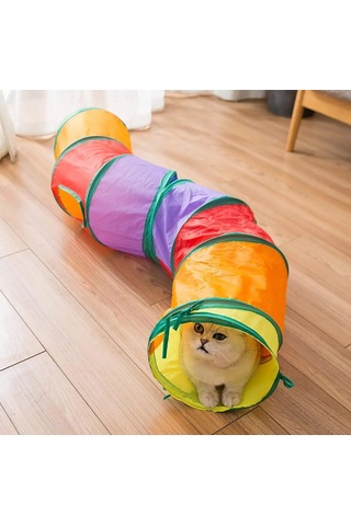 Renkli Kedi Ve Köpek Oyun Tüneli Katlanabilir Kıvrımlı Model Uzun Ve Esnek Yapı Naylon Kumaş Eğl