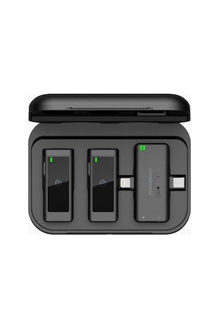Powerology Mfi Çift Kablosuz Yaka Mikrofonu Lightning & Type-c Siyah
