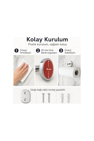 İris Solo Havluluk, Krom Kaplama, Yapışkanlı Ve Vidalı Montaj, 35 Mm Oval Bantlı Rulo Havlu Askısı 4 Renk