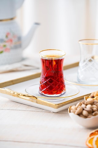 Roland 6 Kişilik 12 Parça Gold Çay Seti Altın - Şeffaf