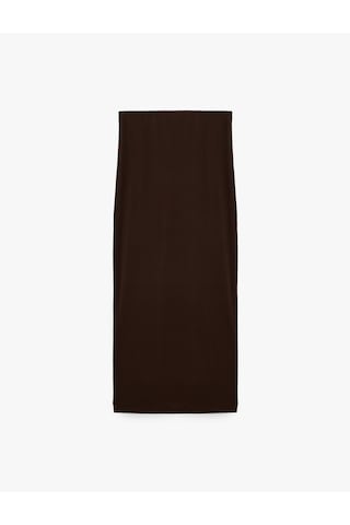 Koton Sandy Kumaş Slim Fit Drape Detaylı Midi Etek Kahverengi 7wak10042ek Kahve