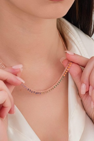 Gümüş Rose Bronz Renkli Zirkon Taşlı Damla Kolye