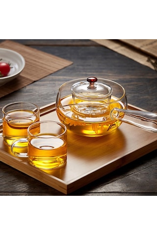 Suntek Demlikli Çaydanlık 450ml Seyahat Ocakları Cam-kulp