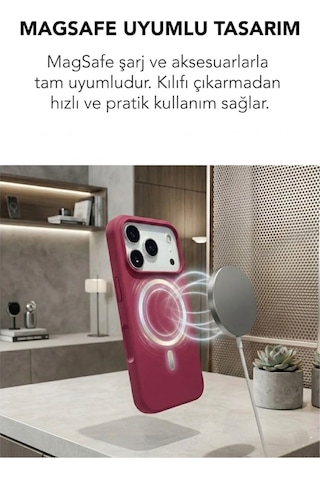 Apple İphone 17 Pro Max Uyumlu Magsafe Lansman Silikon Kılıf Koyu Pembe