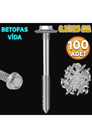 Betofast Vidası 6.3x125 Paket 100 Adet Sivri Uçlu Çatı Panel Beton Ağaç Vidası Diğer