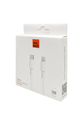 Nettech Nt-29 Plastik 20 Cm Type-c To Lightning Şarj Ve Data Kablosu Beyaz