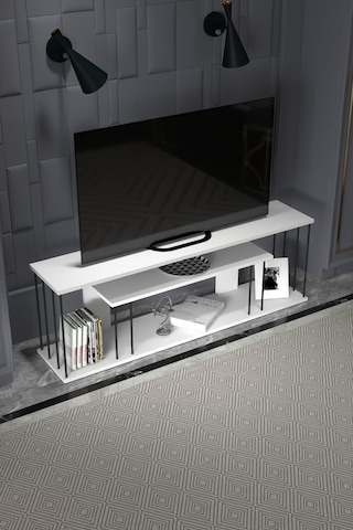 Tv Sehpası Tv Ünitesi Raflı 140 Cm Gzd Plus Beyaz Beyaz