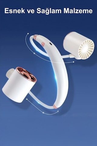 Taşınabilir Usb Şarjlı 3 Kademeli Ergonomik Boyun Fanı Vantilatör Soğutucu Zb135 Beyaz