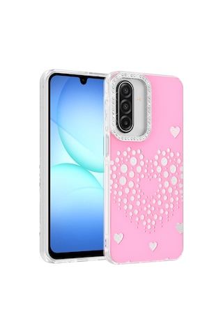 Samsung Galaxy Uyumlu A26 Kılıf Damla Taşlı Zore Rivas Sert Pc Kapak - Pembe