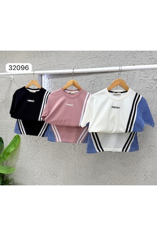 Kız Çocuk Şerit Detaylı Jean Garnili Etekli Takım Pembe Spor Şık 2 Li Takım 32096-p