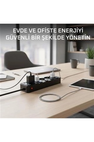 Akım Korumalı 4 Lü Priz 2xusb 2xtype-c Çıkış Yüksek Gerilim Koruma Priz Çoğaltıcı 0