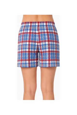 Yasar Underwear Kadın Ekose Şort Pijama Altı Kurdele Detaylı Lastikli Bel Rahat Kesim Mavi,bordo Mavi,bordo
