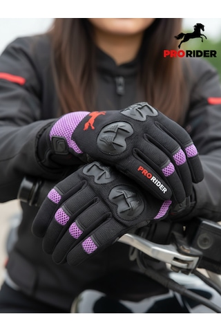 Yüksek Korumalı Kadın Motosiklet Eldiveni Mor Avuç İçi Slider Korumalı