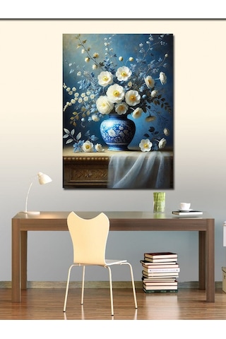 Kanvas Tablo Vazoda Beyaz Çiçekler 50cmx70cm
