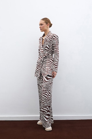 Sateen Salaş Zebra Desen Pantolon - Kahve-135475 Kahve