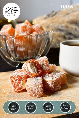 Portakallı Fındıklı Çifte Kavrulmuş Kuş Lokumu - Türk Lokumu - 400 Gr