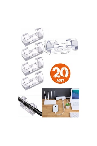 20li Şeffaf Kablo Sabitleyici Düzenleyici Klips Kablo Tutucu