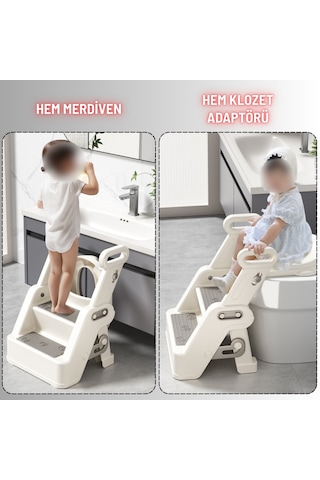 Merdivenli Katlanır Klozet Adaptörü Çocuk Tuvalet Eğitimi Ve Banyo Tuvalet Lavabo Yükseltici Gri