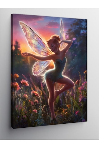 Kanvas Tablo Kanatlı Peri Kızı Ve Çiçek 50cmx70cm