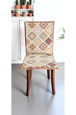 Kilim Desenli Arkalıklı Fermuarlı Sandalye Minderi Çok Renkli