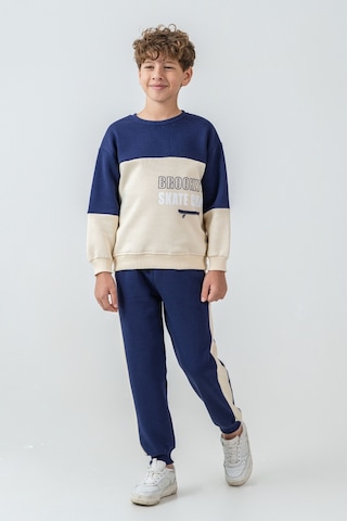 Erkek Çocuk Brooklyn Skat Clup Baskılı 3 İplik Kalın Kışlık Eşofman Takımı Ak4228 Lacivert