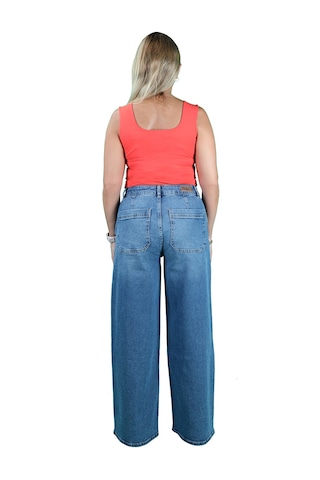 Orta Mavi Geniş Paça Jeans Orta Mavi