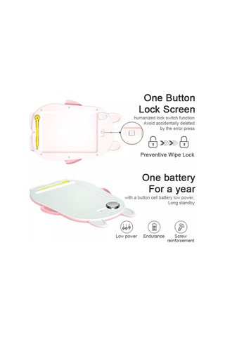 Tavşan Şekilli Çocuklar 8.5 İnç Lcd Çizim Pedi Küçük Çocuklar Kızlar Karalama Yazma Tableti Kilit Fonksiyonlu El Yazısı Tahtası Tek Tıkla Silme