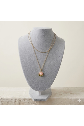 Rhea İnci Ve Çiçek Detaylı Renkli Vintage Tasarım Minimal Kolye Açık Pembe