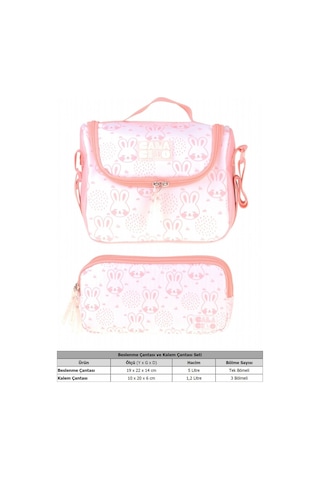 Calacilo Kedi Baskılı Kız Çocuk Pembe Renk Beslenme Çantası Ve Kalemlik Seti - Setcc-c4051 Pembe - Beyaz