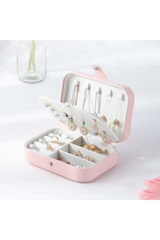 Chavin Pembe Deri Seyahat Yüzük Küpe Kolye Takı Kutusu st1-65pm