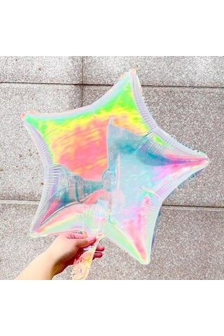Folyo Balon 18inç Şeffaf Yıldız Renkli Yansımalı Hologramlı Yansımalı Kalın Folyo Balon Çok Renkli