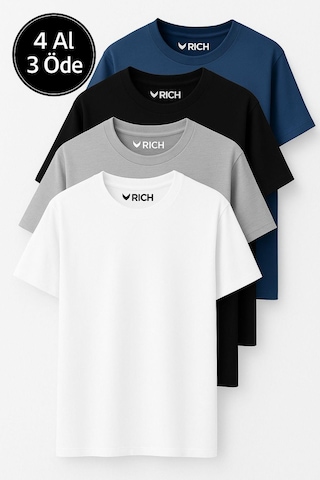 Erkek 4 Lü Paket %100 Pamuk Oversize Tişört Basic Bisiklet Yaka Kısa Kollu T-shirt SIYAH