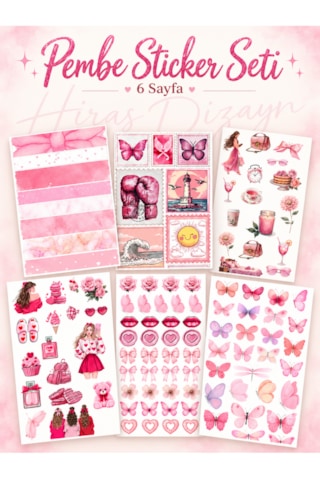 Hiras Dizayn Pembe Temalı Sticker Seti 6 Sayfa, Ajanda Ve Scrapbook Çok Renkli