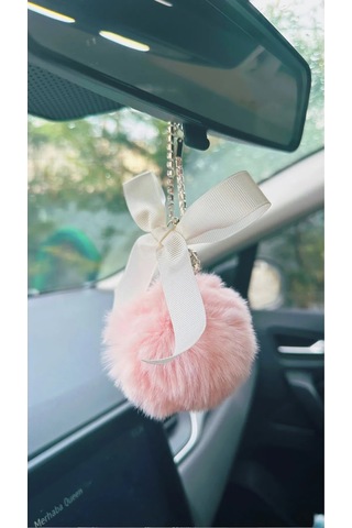 Oasis Life Taşlı Ayna Süsü Araba Pembe Ponpon Ve Kurdele Set