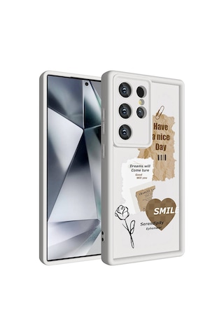 More Tr Samsung Uyumlu Galaxy S23 Ultra Kılıf Kamera Korumalı Baskılı Arka Yüzey Mtr Klas Kapak - Açık Kahve