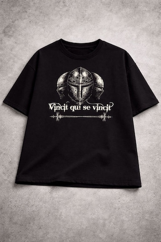Yolo Street Oversize Siyah Tişört Şövalye Veni Vidi Vici Tasarım %100 Pamuk Unisex Sokak Stili Siyahggokkkcee