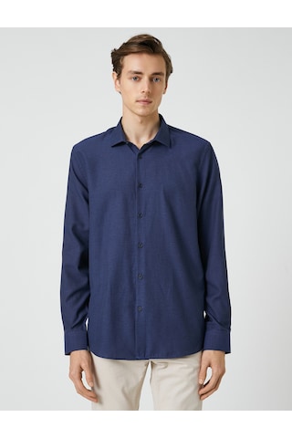Koton Spor Gömlek Slim Fit Klasik Yaka Uzun Kollu Non Iron Lacivert 3sam60029hw