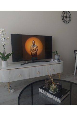 Desing Tv Sehpa Beyaz+gold+200cm