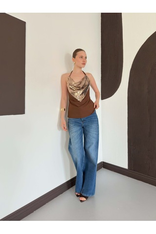 Verymoda Pullu Askılı Bluz D3079 Kahve Bakır
