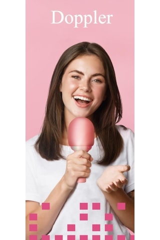 Doppler Rainbow Pembe Karaoke Mikrofonu Ledli Ses Değiştirme Özellikli Işıklı Yeni